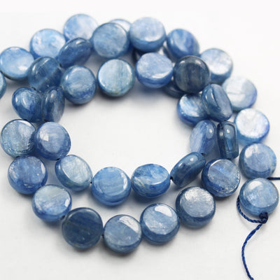 Natural Kyanite, 10mm Button Natural  Gemstone Beads, One full strand, 4mm thick,16", 1mm hole