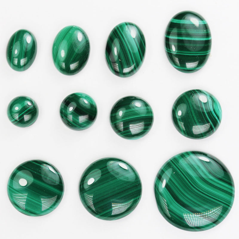 Natural Malachite Cabochon Gemstone Beads, Green 10-25mm Round Cabs, Green 10-20mm Oval Cabs