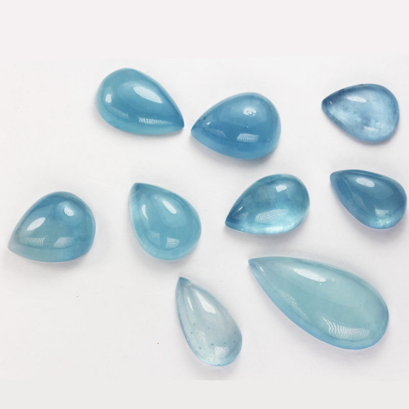 Natural Aquamarine, Teardrop Shape Gemstone, Cabochon Beads, 7-8mm thick