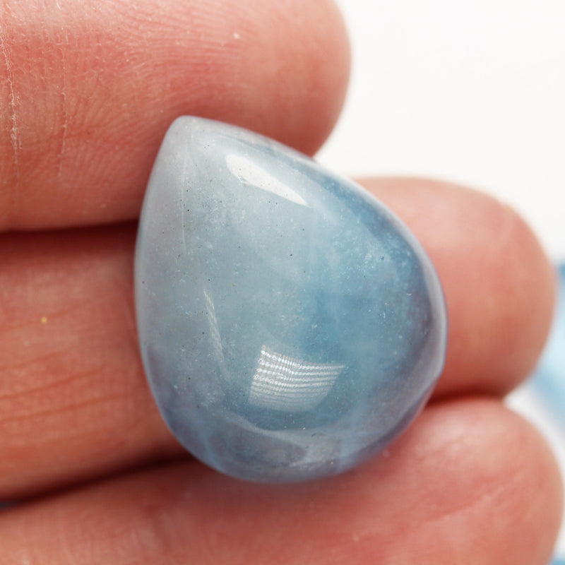 Natural Aquamarine, Teardrop Shape Gemstone, Cabochon Beads, 7-8mm thick