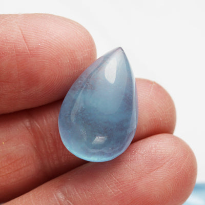 Natural Aquamarine, Teardrop Shape Gemstone, Cabochon Beads, 7-8mm thick