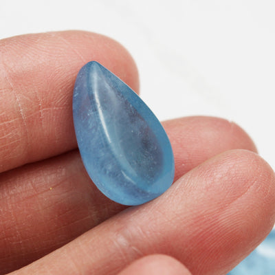 Natural Aquamarine, Teardrop Shape Gemstone, Cabochon Beads, 7-8mm thick