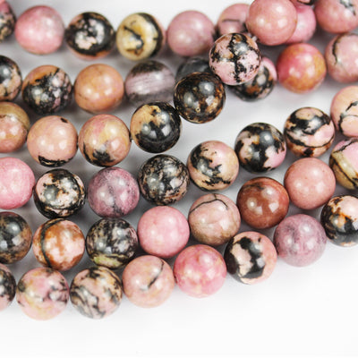 Rhodonite,8mm Natural Round Gemstone,  One full strand ,15", about 50 beads