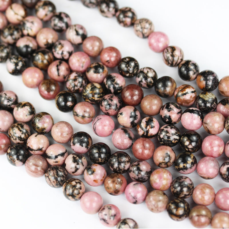 Rhodonite,8mm Natural Round Gemstone,  One full strand ,15", about 50 beads