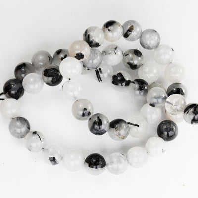 8mm Black Rutilated Quartz,Round  Gemstone, One full strand, Clear/ Grey&Black, hole 1mm,16"