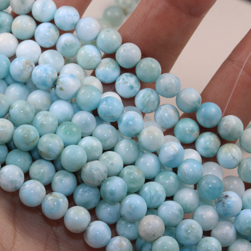 6.5-7.5mm Dominican Larimar,  Round Natural Larimar Gemstone Strands, 15.5inch, about 65 beads,0.8mm hole