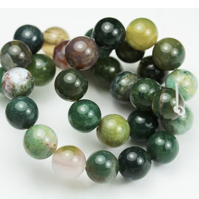 Indian Agate, 10mm Round Natural Gemstone Strand,One full strand , Green&Brown, 15inch