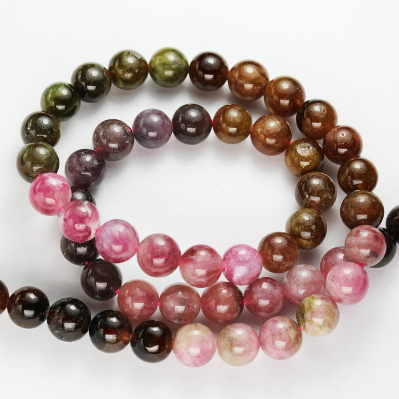 Natural Tourmaline, 6.5mm round Colorful Gemstone Beads, One Full strand, 15.5", about 65 beads
