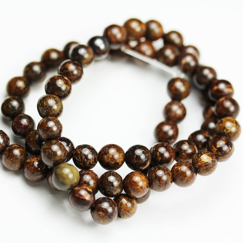 6.5mm Round Natural Bronzite, One full strand, Gemstone Strand, Brown color, 0.8mm hole