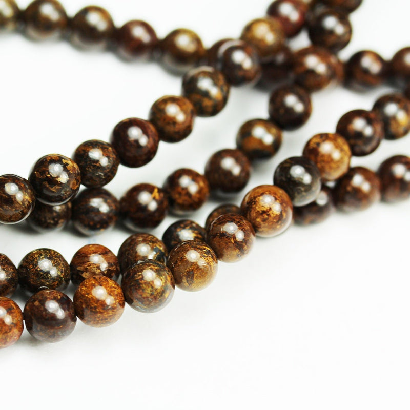 6.5mm Round Natural Bronzite, One full strand, Gemstone Strand, Brown color, 0.8mm hole