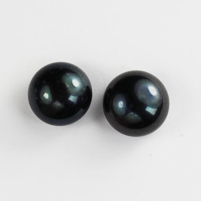 Freshwater Pearl, 10-11mm AAA Half Drilled Black Color, Button Round Pearl Studs ,for Making earring/Ring , hole 1mm