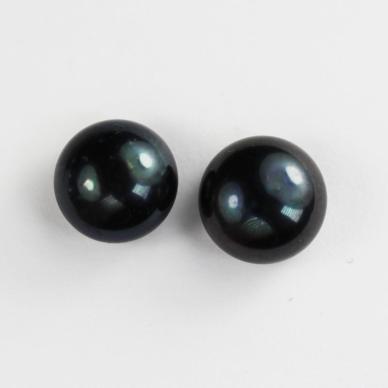 Freshwater Pearl, 10-11mm AAA Half Drilled Black Color, Button Round Pearl Studs ,for Making earring/Ring , hole 1mm