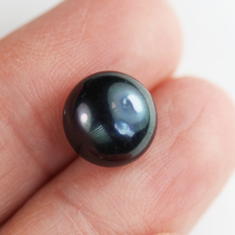 Freshwater Pearl, 10-11mm AAA Half Drilled Black Color, Button Round Pearl Studs ,for Making earring/Ring , hole 1mm