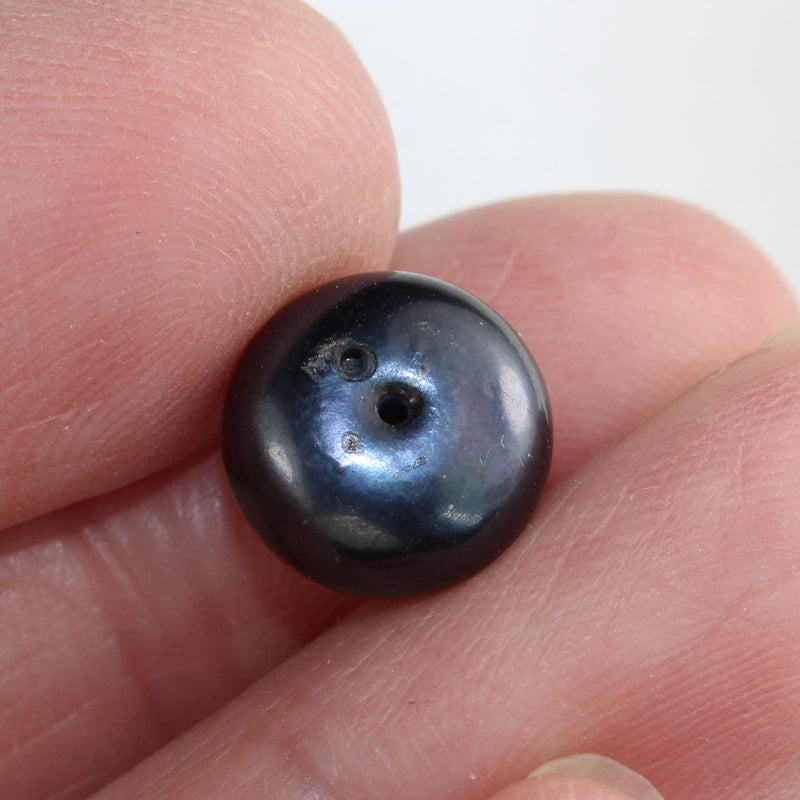 Freshwater Pearl, 10-11mm AAA Half Drilled Black Color, Button Round Pearl Studs ,for Making earring/Ring , hole 1mm