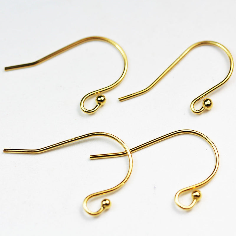 French wire earring 8pcs 18kgold vermeil on 925 s.silver Jewellery Findings Earwire, 10mm flat fishhook with 2mm coil, 1mm ball