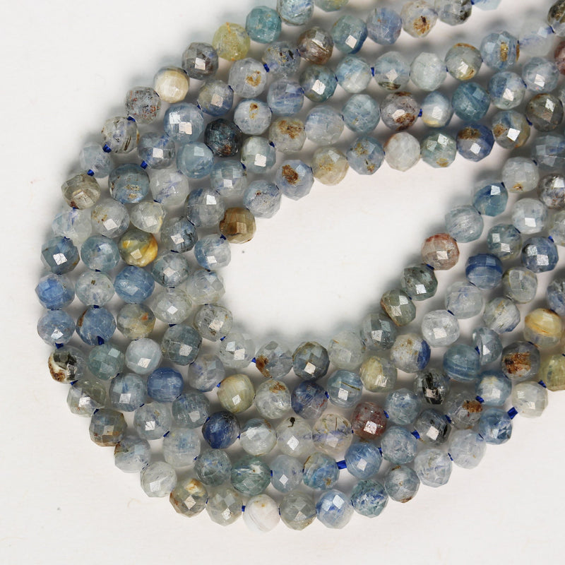 Natural kyanite, 3mm faceted round natural  gemstone beads, 15.5", 0.6mm hole, about 105 beads