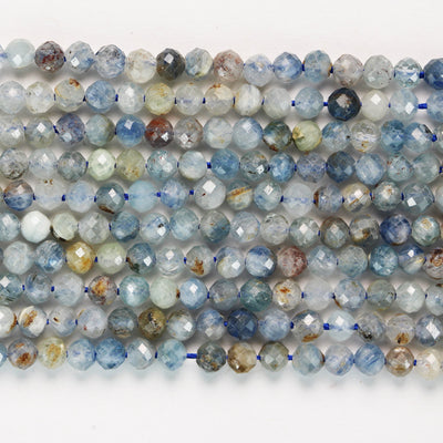 Natural kyanite, 3mm faceted round natural  gemstone beads, 15.5", 0.6mm hole, about 105 beads