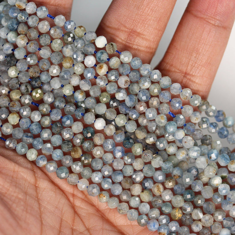 Natural kyanite, 3mm faceted round natural  gemstone beads, 15.5", 0.6mm hole, about 105 beads