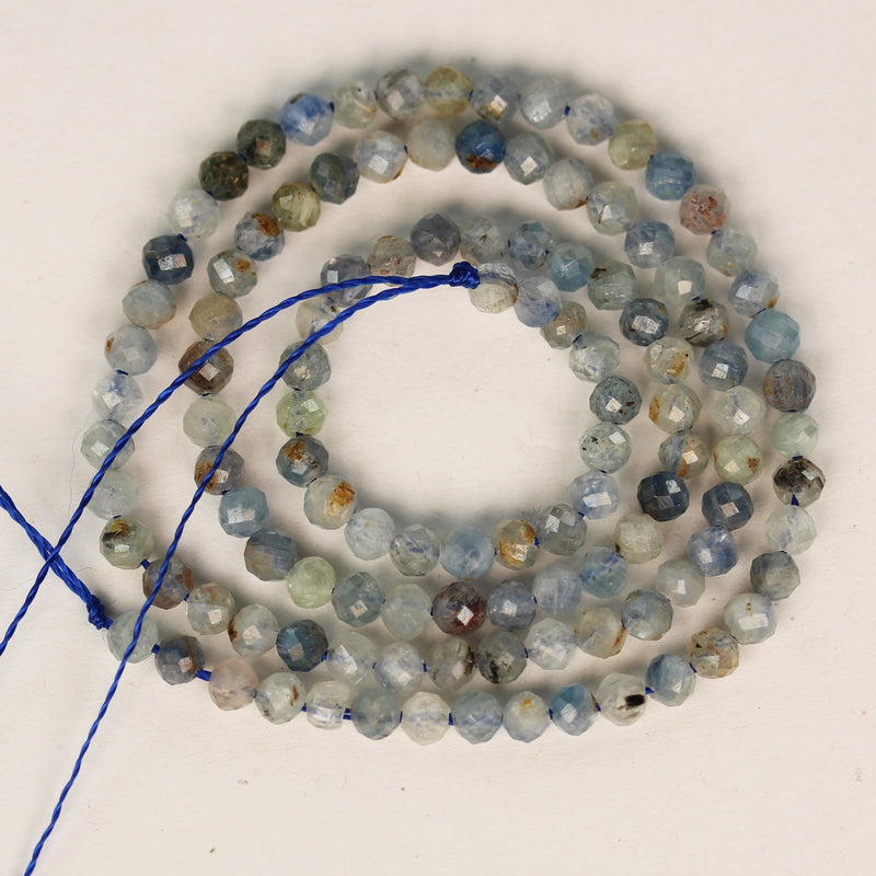 Natural kyanite, 3mm faceted round natural  gemstone beads, 15.5", 0.6mm hole, about 105 beads