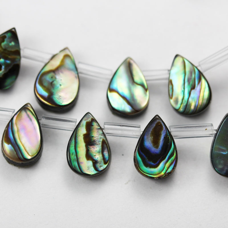 Two-Sided Abalone Shell,10*7mm Teardrop  Beads, Peacock Shell color, about 44 beads, 0.6mm hole,15.5inch