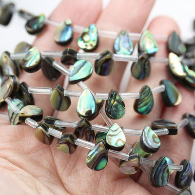 Two-Sided Abalone Shell,10*7mm Teardrop  Beads, Peacock Shell color, about 44 beads, 0.6mm hole,15.5inch