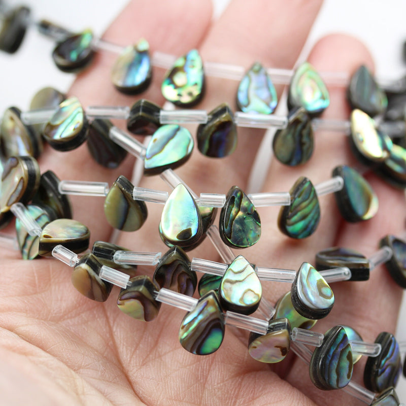Two-Sided Abalone Shell,10*7mm Teardrop  Beads, Peacock Shell color, about 44 beads, 0.6mm hole,15.5inch