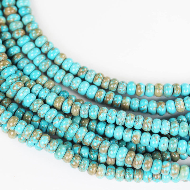 Turquoise, 6mm rondelle donut beads, 15.5 inch, gemstone strand, blue & brown color, 3mm thick, about 100 pcs