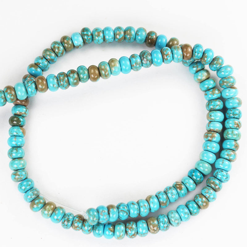 Turquoise, 6mm rondelle donut beads, 15.5 inch, gemstone strand, blue & brown color, 3mm thick, about 100 pcs