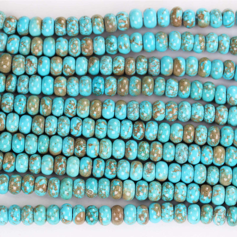 Turquoise, 6mm rondelle donut beads, 15.5 inch, gemstone strand, blue & brown color, 3mm thick, about 100 pcs