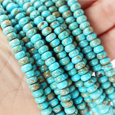 Turquoise, 6mm rondelle donut beads, 15.5 inch, gemstone strand, blue & brown color, 3mm thick, about 100 pcs