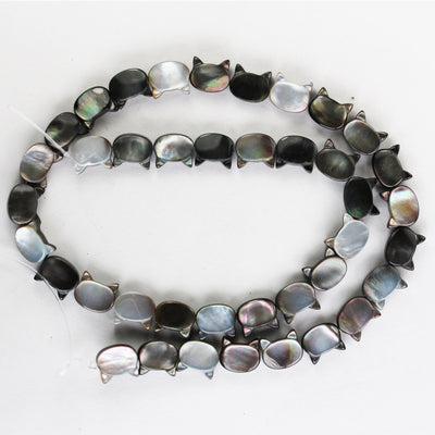 5pcs Natural Black Mother of Pearl Shell Cat Head Beads, 10*8mm side drilled cat shape ,  1mm hole