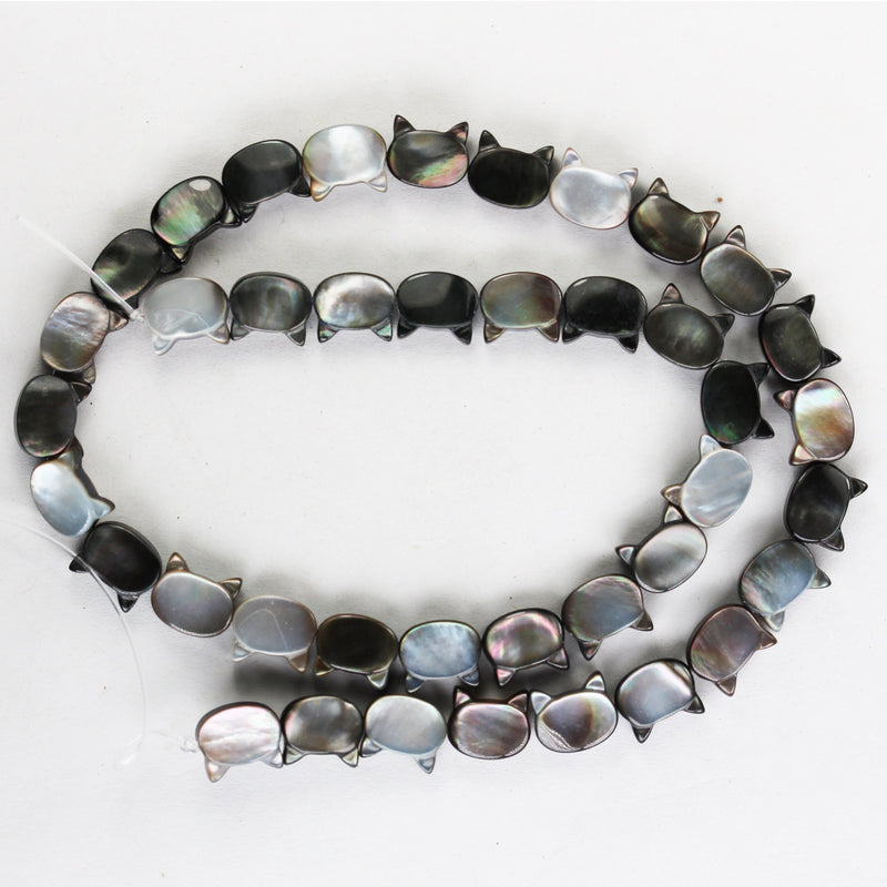 5pcs Natural Black Mother of Pearl Shell Cat Head Beads, 10*8mm side drilled cat shape ,  1mm hole