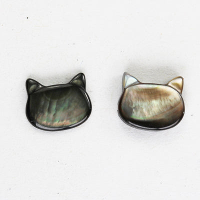 5pcs Natural Black Mother of Pearl Shell Cat Head Beads, 10*8mm side drilled cat shape ,  1mm hole