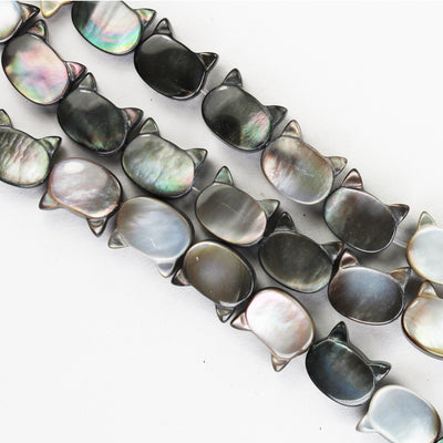 5pcs Natural Black Mother of Pearl Shell Cat Head Beads, 10*8mm side drilled cat shape ,  1mm hole