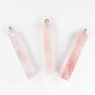 1pc 10*50mm Rectangle Tube Rose Quartz Pendant Gemstone with Silver Plated Loop Bail