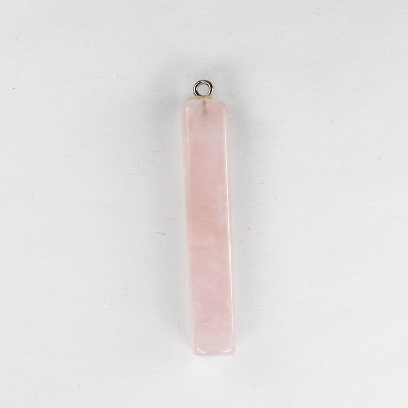 1pc 10*50mm Rectangle Tube Rose Quartz Pendant Gemstone with Silver Plated Loop Bail