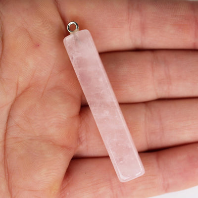 1pc 10*50mm Rectangle Tube Rose Quartz Pendant Gemstone with Silver Plated Loop Bail