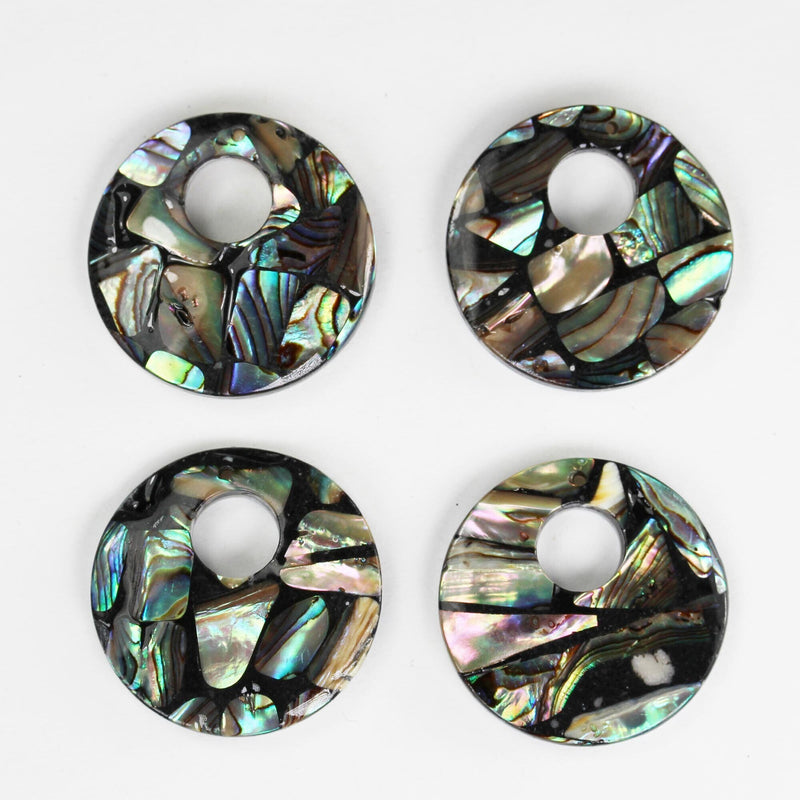 2pcs Natural Abalone Shell Pendant, Donut Shape top drilled, size 28mm, inner circle 7mm