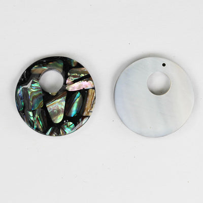2pcs Natural Abalone Shell Pendant, Donut Shape top drilled, size 28mm, inner circle 7mm