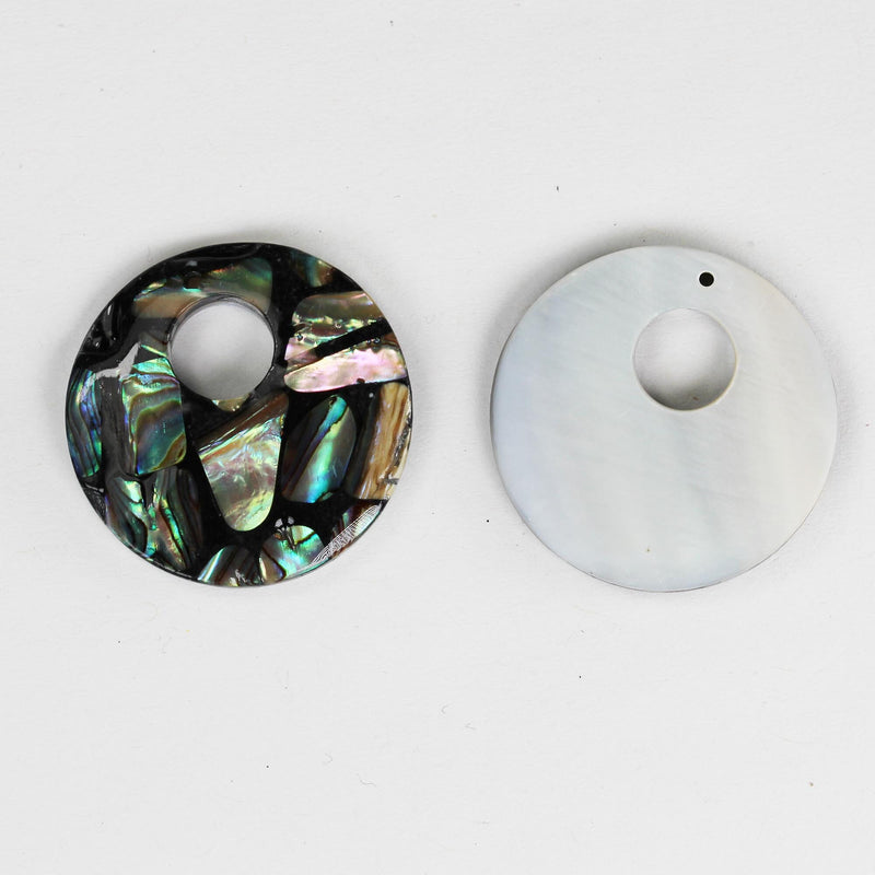 2pcs Natural Abalone Shell Pendant, Donut Shape top drilled, size 28mm, inner circle 7mm