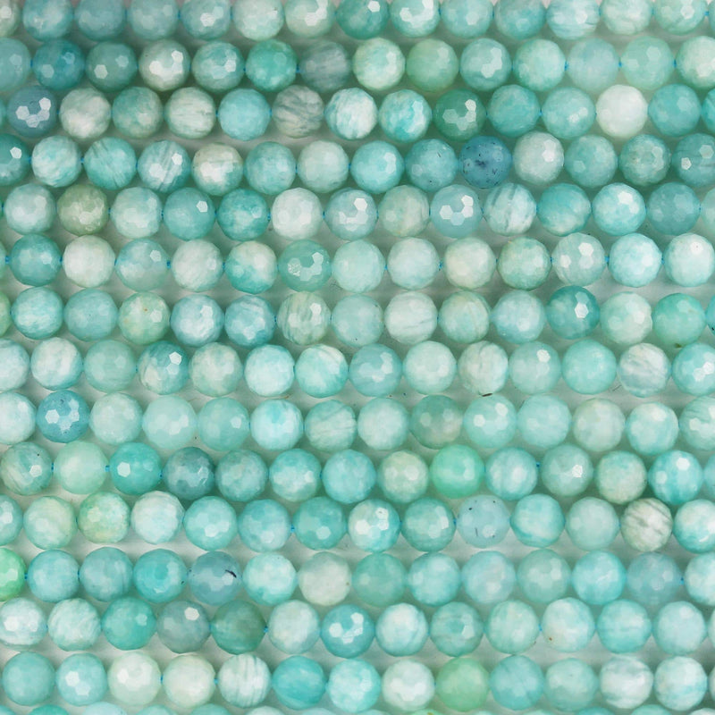 Green Amazonite, 6mm faceted round natural gemstone, one full 16" strand, about 60 beads, hole 0.8mm