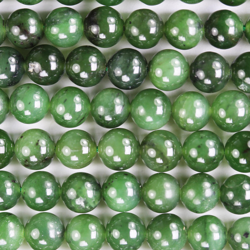 Genuine Natural Green Russian Jade, 7/8/9mm round gemstone, one full strand green beads strand, 1mm hole, 16"