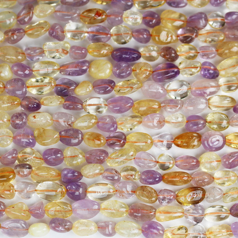 Natural Citrine and Amethyst, 10mm*8mm Natural Nugget Shape Gemstone Beads, 16 inch , 1mm hole
