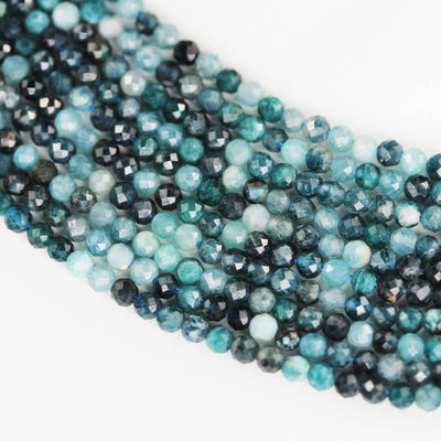 Natural Blue Tourmaline, 3mm faceted round gemstone beads , full strand, 16", 0.6mm hole