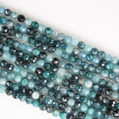 Natural Blue Tourmaline, 3mm faceted round gemstone beads , full strand, 16", 0.6mm hole