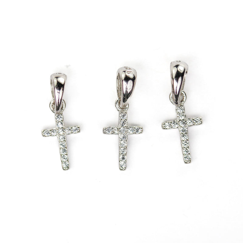 Silver Charm 2pcs 925 Sterling Silver w Cubic Zirconia Jewellery Findings Cross Charms Beads, 6*12mm, 3*7mm Bail, 4mm hole