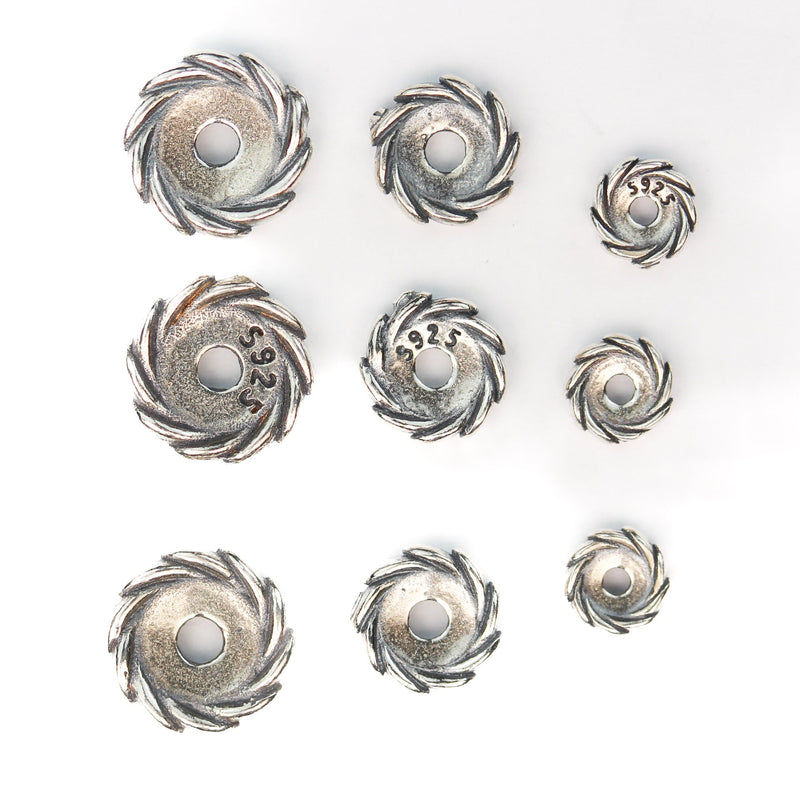 Spacer beads 6/8/10mm 925 antique sterling silver jewellery findings wheel round spacer beads, 1.5/2/2.5mm thick, hole 1/1.5/2mm