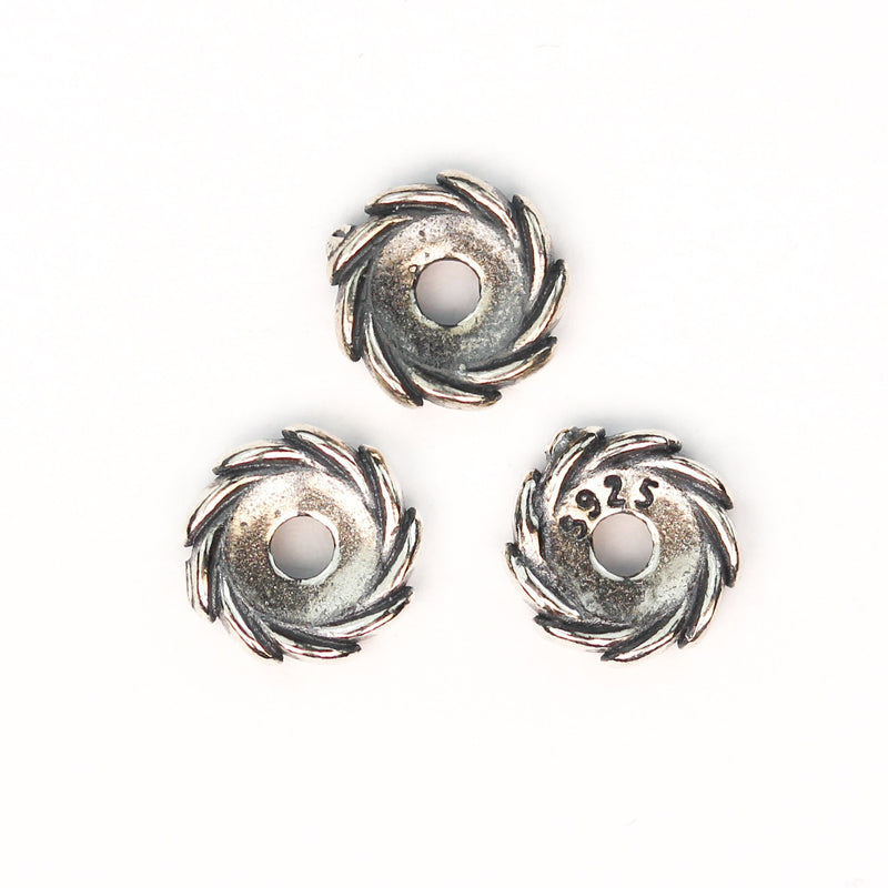 Spacer beads 6/8/10mm 925 antique sterling silver jewellery findings wheel round spacer beads, 1.5/2/2.5mm thick, hole 1/1.5/2mm