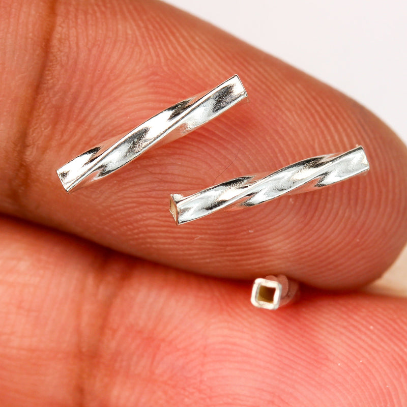 Silver tube beads 10pcs 12*1.5mm 925 sterling silver jewellery findings tube beads, hole 1mm