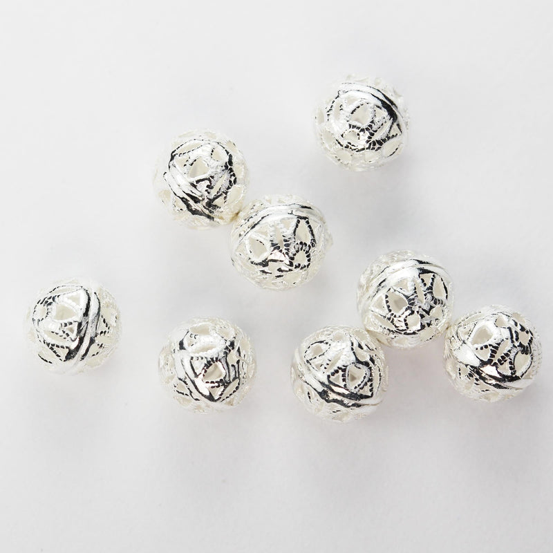 4pcs 6mm 925 Sterling Silver Jewellery Findings Filigree Ball Round Beads Spacers, Hole 1mm